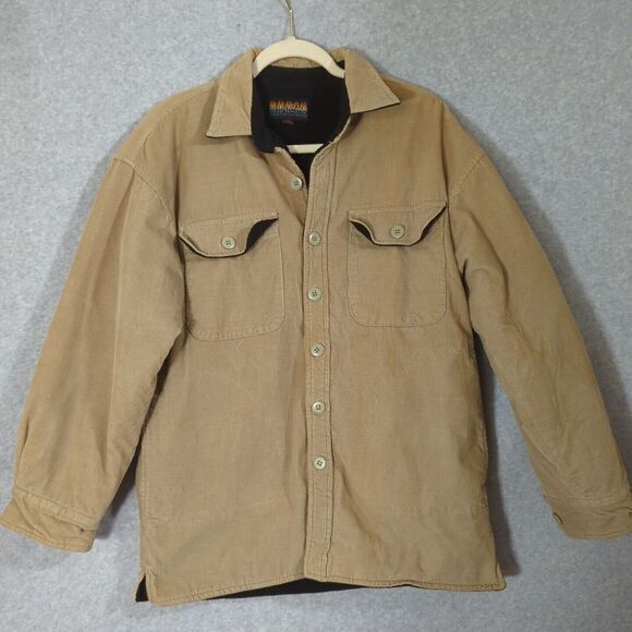 Mens Jacket Coat Tan Corduroy Fleece Lined S Trucker‎ Chore Button Up Pockets - Picture 1 of 7